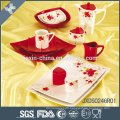 Good quality red and white porcelain tableware custom printed dinnerware